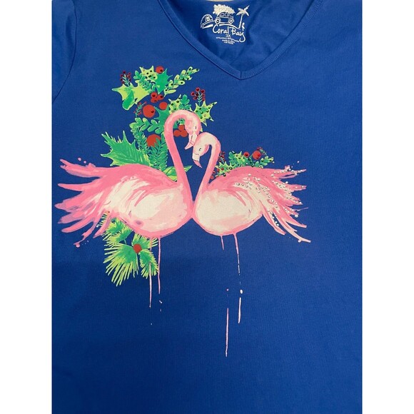 Coral Bay 3X Novelty Christmas Holiday Flamingo Holly Ugly Sweater Comfy V-Neck - Picture 1 of 7